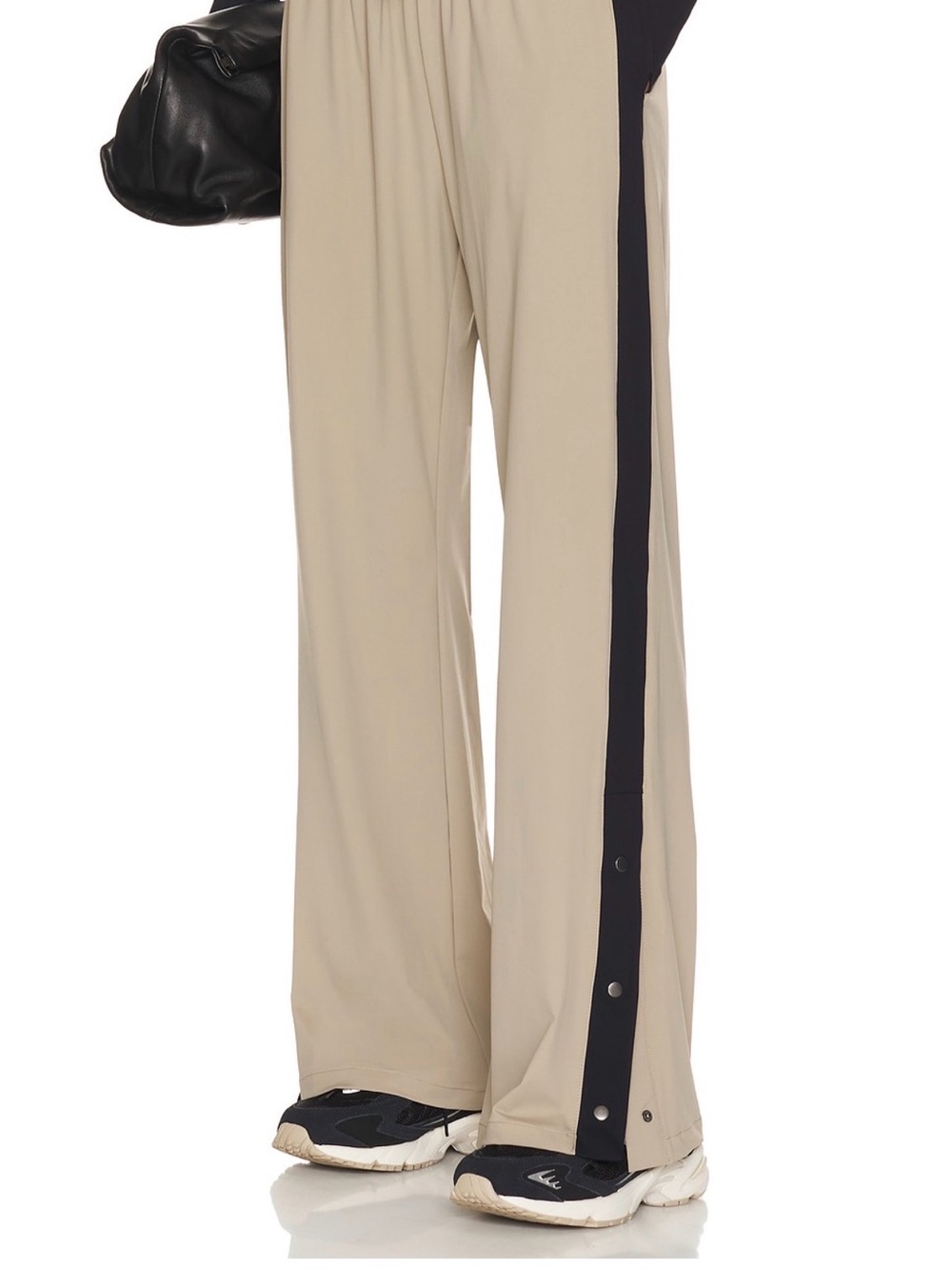 Heroine Sport Alba Beige Wide-Leg Track Pants with Black Snap Side Stripe